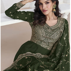 Mehendi Vichitra Silk Sequence Anarkali Suit