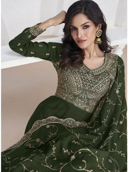 Mehendi Vichitra Silk Sequence Anarkali Suit