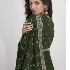 Mehendi Vichitra Silk Sequence Anarkali Suit