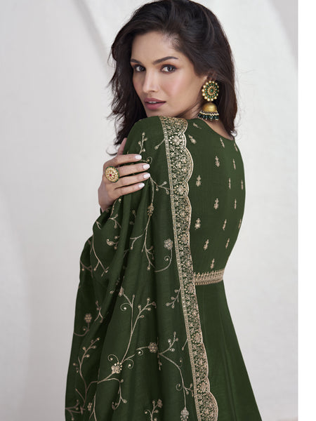Mehendi Vichitra Silk Sequence Anarkali Suit