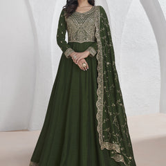 Mehendi Vichitra Silk Sequence Anarkali Suit