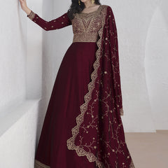Maroon Vichitra Silk Sequence Anarkali Suit