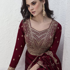 Maroon Vichitra Silk Sequence Anarkali Suit