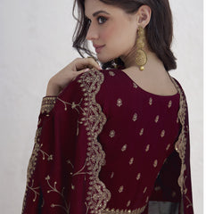 Maroon Vichitra Silk Sequence Anarkali Suit