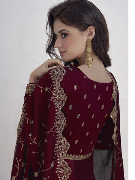 Maroon Vichitra Silk Sequence Anarkali Suit