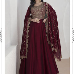 Maroon Vichitra Silk Sequence Anarkali Suit