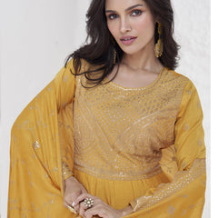 Yellow Vichitra Silk Sequence Anarkali Suit