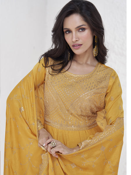 Yellow Vichitra Silk Sequence Anarkali Suit