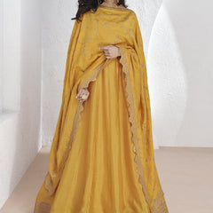 Yellow Vichitra Silk Sequence Anarkali Suit