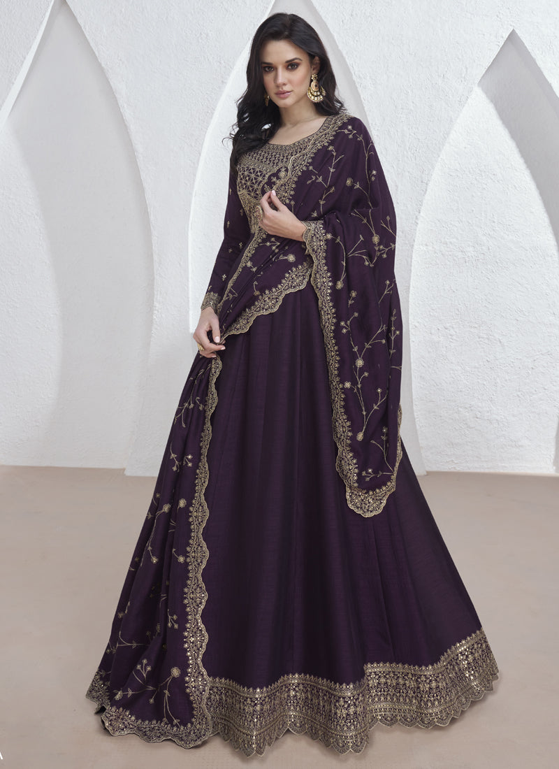Violet Vichitra Silk Sequence Anarkali Suit