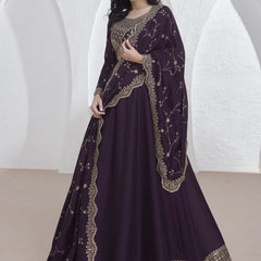 Violet Vichitra Silk Sequence Anarkali Suit