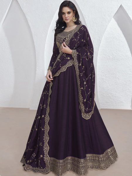 Violet Vichitra Silk Sequence Anarkali Suit
