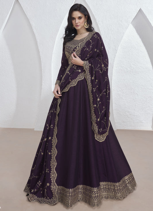 Violet Vichitra Silk Sequence Anarkali Suit