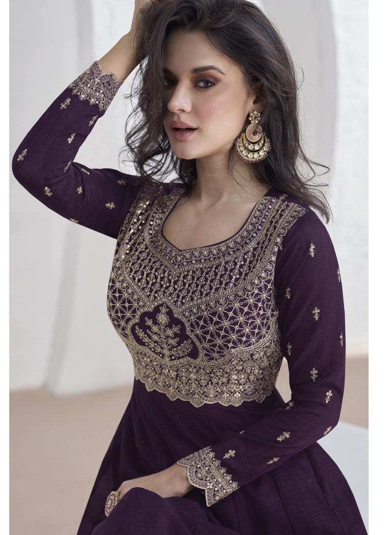 Violet Vichitra Silk Sequence Anarkali Suit