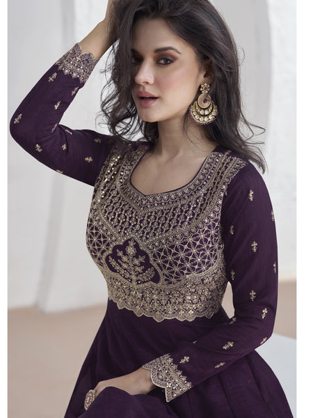 Violet Vichitra Silk Sequence Anarkali Suit