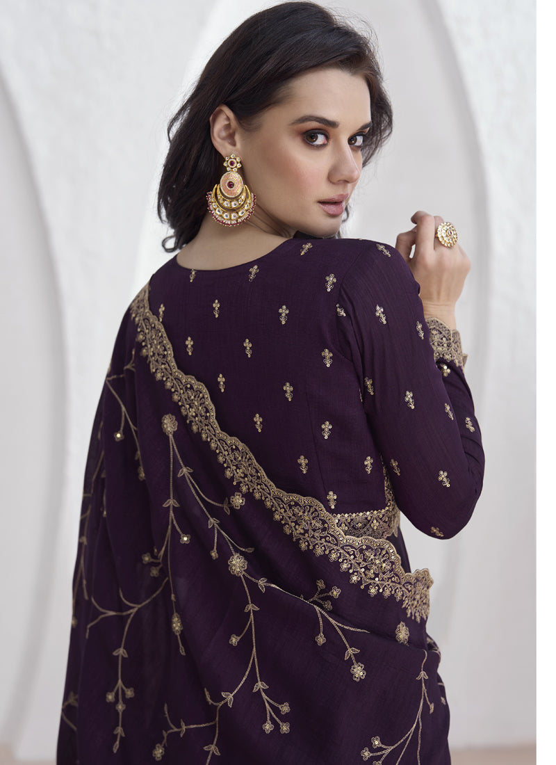 Violet Vichitra Silk Sequence Anarkali Suit