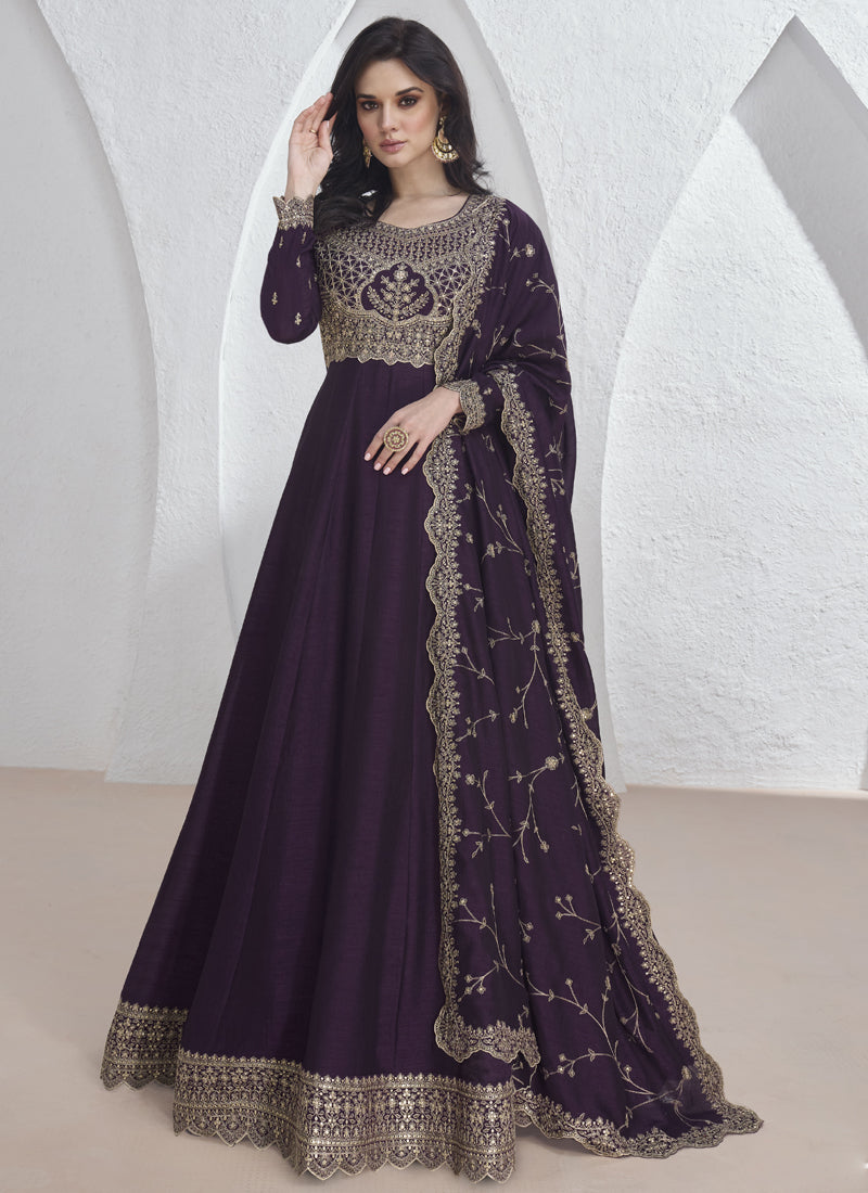 Violet Vichitra Silk Sequence Anarkali Suit