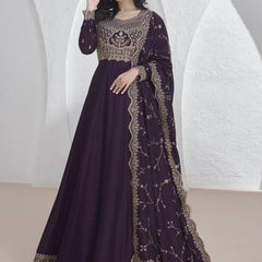 Violet Vichitra Silk Sequence Anarkali Suit