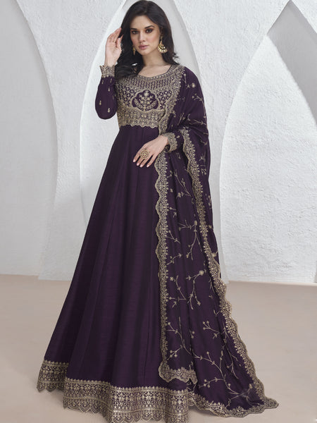 Violet Vichitra Silk Sequence Anarkali Suit