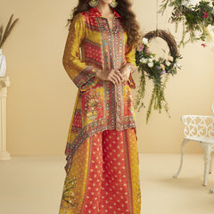 Yellow Crepe Silk Embellished Mirror Work Designer Co-Ord Set