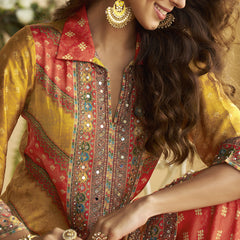 Yellow Crepe Silk Embellished Mirror Work Designer Co-Ord Set