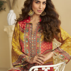 Yellow Crepe Silk Embellished Mirror Work Designer Co-Ord Set