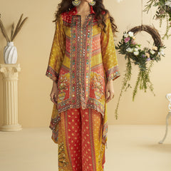 Yellow Crepe Silk Embellished Mirror Work Designer Co-Ord Set