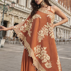 Orange Crepe Silk Embroidered Western Palazzo With Blouse