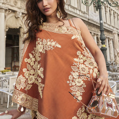 Orange Crepe Silk Embroidered Western Palazzo With Blouse