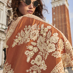 Orange Crepe Silk Embroidered Western Palazzo With Blouse