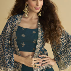 Aqua Blue Georgette Embroidered Designer Palazzo With Jacket