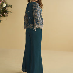 Aqua Blue Georgette Embroidered Designer Palazzo With Jacket