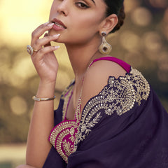 Purple Chinon Silk Embroidered Western Palazzo Suit