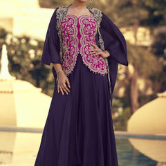 Purple Chinon Silk Embroidered Western Palazzo Suit