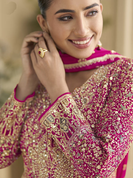 Pink Georgette Embroidered Seroski Zarkan Anarkali Suit