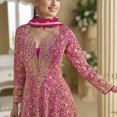 Pink Georgette Embroidered Seroski Zarkan Anarkali Suit