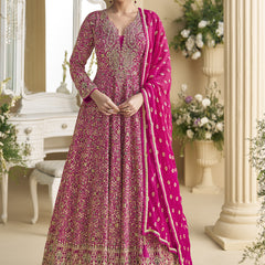 Pink Georgette Embroidered Seroski Zarkan Anarkali Suit