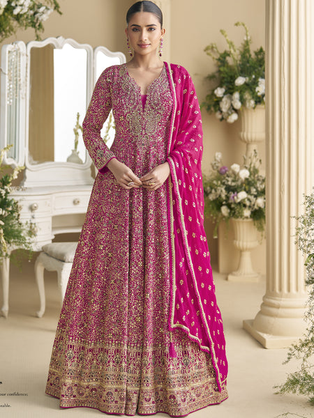 Pink Georgette Embroidered Seroski Zarkan Anarkali Suit