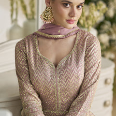 Onion Pink Georgette Embroidered Seroski Zarkan Anarkali Suit