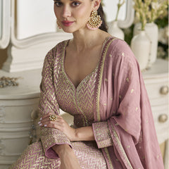 Onion Pink Georgette Embroidered Seroski Zarkan Anarkali Suit