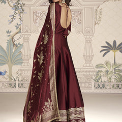 Maroon Viscos Jacquard Silk Embroidered Gown With Viscos Dupatta