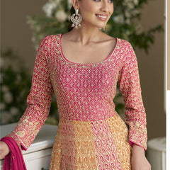 Pink Embroidered Seroski Zarkan Gown With Embroidered Dupatta