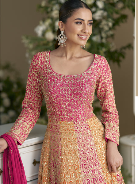 Pink Embroidered Seroski Zarkan Gown With Embroidered Dupatta