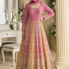 Pink Embroidered Seroski Zarkan Gown With Embroidered Dupatta