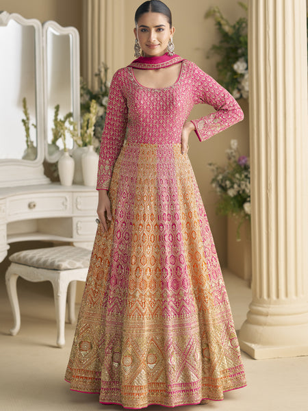 Pink Embroidered Seroski Zarkan Gown With Embroidered Dupatta