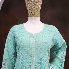 Turquoise Net Embroidered Sequence Designer Palazzo Suit