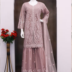 Onion Pink Net Embroidered Sequence Designer Palazzo Suit