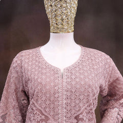 Onion Pink Net Embroidered Sequence Designer Palazzo Suit