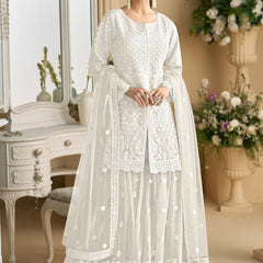 Off White Net Embroidered Sequence Designer Palazzo Suit