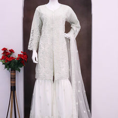 Off White Net Embroidered Sequence Designer Palazzo Suit